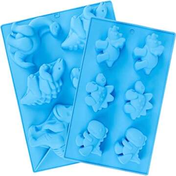 Beasea Dinosaur Soap Mold, 2 Pack 3D Silicone Mat Mini Chocolate Cake Fondant Candy Cookie Baking Making Clay Ice DIY Hard Resin Gummy Cube Tray Set Decoration Handmade Craft Bear Shape