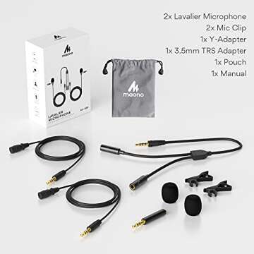 MAONO Lavalier Microphone 2 Pack Omnidirectional Dual Lapel Clip-on Mic for Recording, Interview, Podcast, Video, YouTube, Skype, Compatible with iPhone, Smartphone, Computer, Tablet, AU-404