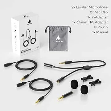 MAONO Lavalier Microphone 2 Pack Omnidirectional Dual Lapel Clip-on Mic for Recording, Interview, Podcast, Video, YouTube, Skype, Compatible with iPhone, Smartphone, Computer, Tablet, AU-404