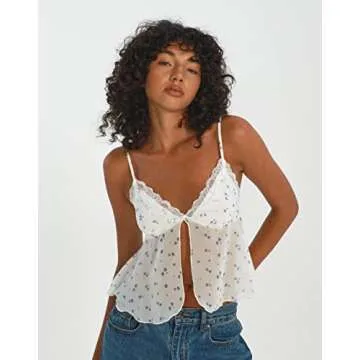 Prosperandoes Women Y2k Backless Top Spaghetti Strap Tank Crop Tops Lace Cami Mesh Sheer Slim Fitted Sexy Shirt Going Out White Lace-23