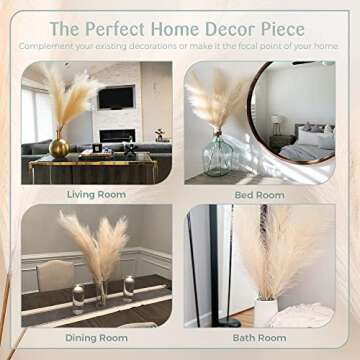 Faux Pampas Grass Tall 43 Inches 4 Pcs Large Fluffy Like Feathers, Floor Vase Fillers for Home Kitchen Living Room, Fake Pampass Big Stems Branches, Boho Chic Decoration (Beige)