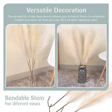 Faux Pampas Grass Tall 43 Inches 4 Pcs Large Fluffy Like Feathers, Floor Vase Fillers for Home Kitchen Living Room, Fake Pampass Big Stems Branches, Boho Chic Decoration (Beige)