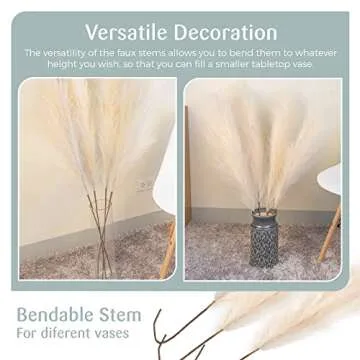 Faux Pampas Grass Tall 43 Inches 4 Pcs Large Fluffy Like Feathers, Floor Vase Fillers for Home Kitchen Living Room, Fake Pampass Big Stems Branches, Boho Chic Decoration (Beige)