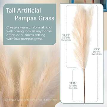 Faux Pampas Grass Tall 43 Inches 4 Pcs Large Fluffy Like Feathers, Floor Vase Fillers for Home Kitchen Living Room, Fake Pampass Big Stems Branches, Boho Chic Decoration (Beige)
