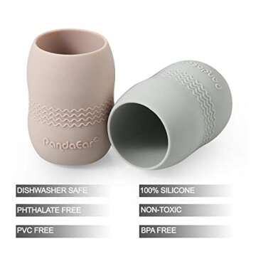 PandaEar (2 Pack 100% Tiny Silicone Drinking Training Cup for Baby and Toddler (Pink/Grey)