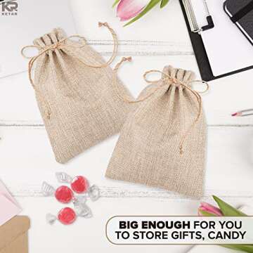 KETAR 24Pcs Reusable Burlap Gift Bags with Drawstring