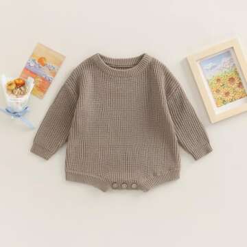 woshilaocai Baby Boy Girl Sweater Oversized Long Sleeve Romper Warm Crewneck Onesie CuteToddler Knitted Winter Clothes (12-24 Months,Khaki Grey)