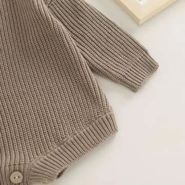 woshilaocai Baby Boy Girl Sweater Oversized Long Sleeve Romper Warm Crewneck Onesie CuteToddler Knitted Winter Clothes (12-24 Months,Khaki Grey)