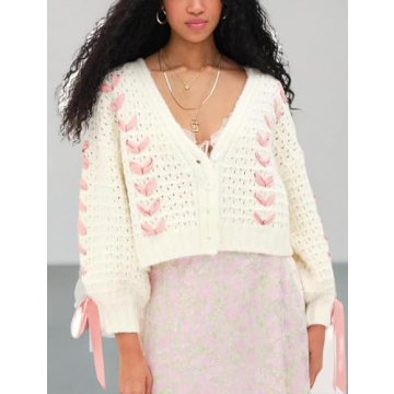 Stylish Women Y2K V Neck Cable Knit Cardigan