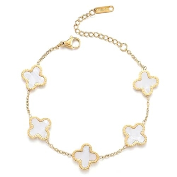 18K Gold Plated Four Leaf Clover Bracelet for Women