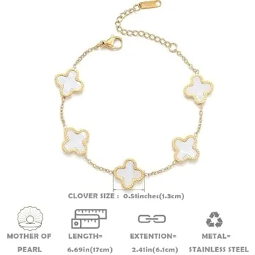 18K Gold Plated Four Leaf Clover Bracelet for Women