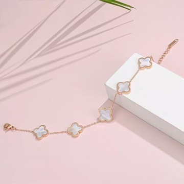 18K Gold Plated Four Leaf Clover Bracelet for Women