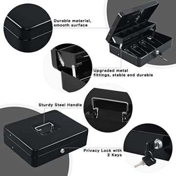 xydled Cash Box with Key Lock and Money Tray Design