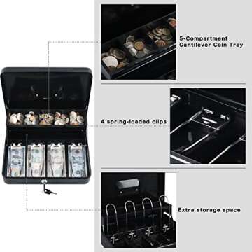 xydled Cash Box with Key Lock and Money Tray Design