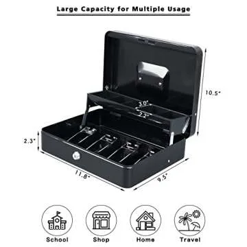 xydled Cash Box with Key Lock and Money Tray Design