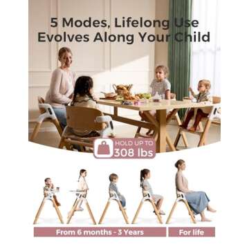 Momcozy DinerPal Wooden High Chair for Babies, Toddlers & Adults Up to 308 Lbs, Convertible Baby Hig...