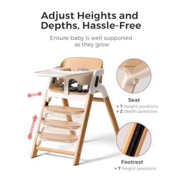 Momcozy DinerPal Wooden High Chair for Babies, Toddlers & Adults Up to 308 Lbs, Convertible Baby Highchair with Food-Grade Tray, Dishwasher-Safe, Adjustable & Ergonomic, Natural Wood