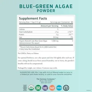 PURE SYNERGY Blue-Green Algae Powder | Green Superfood Powder with Chlorophyll | Organic AFA Blue Gr...