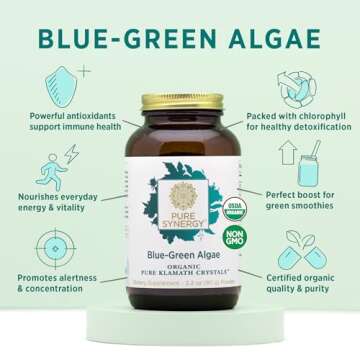 PURE SYNERGY Blue-Green Algae Powder | Green Superfood Powder with Chlorophyll | Organic AFA Blue Green Algae Supplement | Supports Energy, Mental Clarity, and Detoxification (3.2 oz. Powder)