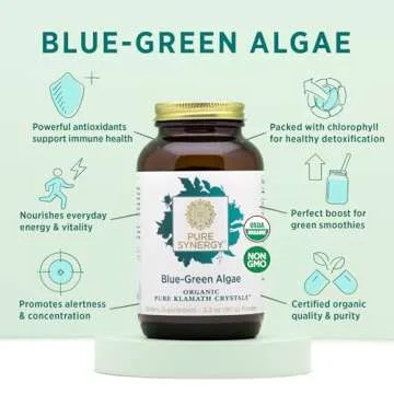 PURE SYNERGY Blue-Green Algae Powder | Green Superfood Powder with Chlorophyll | Organic AFA Blue Green Algae Supplement | Supports Energy, Mental Clarity, and Detoxification (3.2 oz. Powder)