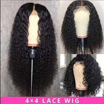 Tinashe Deep Wave 4x4 Lace Front Wigs Human Hair Deep Curly Lace Closure Wigs Human Hair Pre Plucked Natural Hair Line Glueless Human Hair Wigs For Black Women(24 inch, 4x4 150% density)