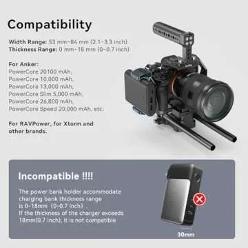 SmallRig Aluminum Power Bank Holder, Powerbank Mount Clamp Compatible with Width Range: 53 mm–84 mm (2.1–3.3 inches) and Thickness Range: 0 mm–18 mm (0–0.7 inch) Power Banks - BUB2336