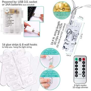 Mind-Glowing Photo Clip String Lights 40 LED & Remote, 16.4ft - Birthday Gift for Teen Girl, Hanging Room Decor for Teen Girls - Twinkle Fairy Lights for Bedroom, Teenage Girls Decorations Ideas