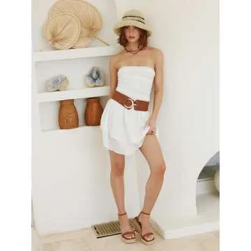 CIDER Women's Summer Cocktail Dress - Strapless Ruched Ruffle Mini Dress: White, XL