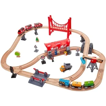 Hape Wooden Busy City Train Rail Set | Ultimate Imaginative Play for Kids 3Y+