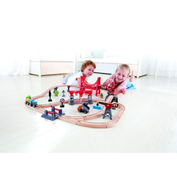 Hape Wooden Busy City Train Rail Set for Creative Play