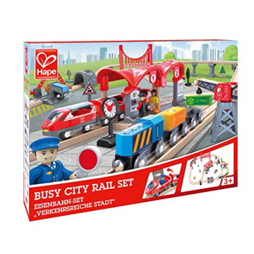 Hape Wooden Busy City Train Rail Set for Creative Play