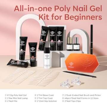 modelones Poly Gel Nail Kit 6 Colors with 8 W Nail Lamp Extension Gel Kit Jelly Milky White Pink Nud...