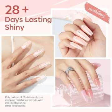 modelones Poly Gel Nail Kit 6 Colors with 8 W Nail Lamp Extension Gel Kit Jelly Milky White Pink Nude Complete Tools Beginner Thickening Solutions DIY at Home for Women