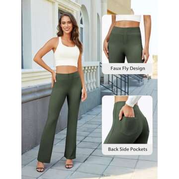 DLOODA Womens Bootcut Dress Pants Business Casual Work Pants with Pockets High Waist Stretchy Trousers Pull On Office Slacks