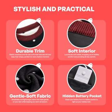 JOYIN Womens LED Light Up Christmas Sweater, Reindeer Christmas Ugly Sweater with Light Bulbs-Black