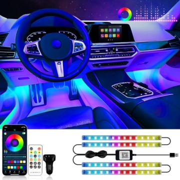 RGB Interior Car Strip Lights with Smart APP Control, Music Sync Under Dash Footwell Neon Internal L...