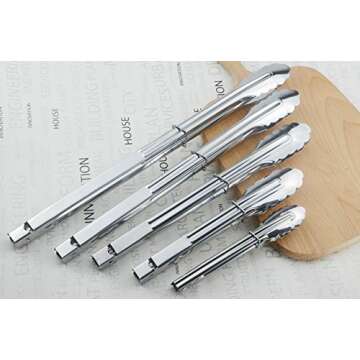 HINMAY Stainless Steel Kitchen Tongs Set Metal Cooking Tongs (7 9 12 Inch 3 Pieces)