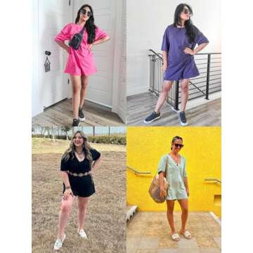 Glamaker Women's Oversized Summer Romper Casual Athletic Tee Romper Pajama Backless Loose Fit Shorts Jumpsuit Overalls With Pockets (Light Brown M)