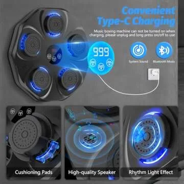 TGLLM Music Boxing Machine, Interactive Punching Trainer with Boxing Gloves, Large Size Wall Mounted Electronic Boxing Target for Adults Kids, 9 Modes & 9 Speeds