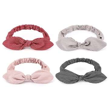 DRESHOW 6 Pack Knotted Bow Fashion Headband Rabbit ears Hairband Turban Headwrap Elastic Hair Accessories