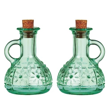 Bormioli Rocco Set Of 2 Country Home Olivia Oil Bottle, 7-ounce Cruet With All Natural Cork Lid, Blu...
