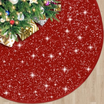 BlessedSeason Christmas Tree Skirt, 21-Inch Red Satin Skirt with Sequins for 3-5ft Trees, Perfect Ho...