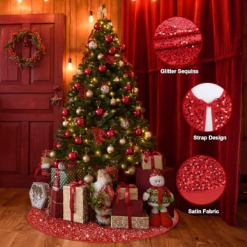 Elegant BlessedSeason 21-Inch Red Tree Skirt for Festive Decor