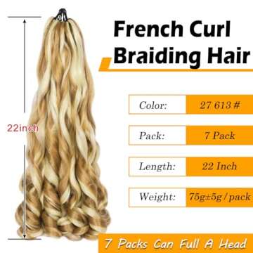 French Curly Braiding Hair 7 Packs 22 Inch Pre Stretched Braiding Hair Bouncy Loose Wave Crochet Hai...