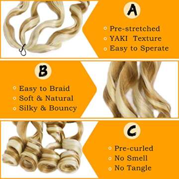 French Curly Braiding Hair 7 Packs 22 Inch Pre Stretched Braiding Hair Bouncy Loose Wave Crochet Hair for Women (7 Packs, 27/613#)