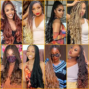 French Curly Braiding Hair 7 Packs 22 Inch Pre Stretched Braiding Hair Bouncy Loose Wave Crochet Hair for Women (7 Packs, 27/613#)