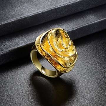 Aprilery Gold and Silver Rings for Women, Chunky Signet Statement Rings Gold Plated Band Ring Wide Metal Square Rings Cocktail Costume Jewelry for Her