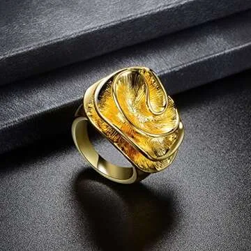 Aprilery Gold and Silver Rings for Women, Chunky Signet Statement Rings Gold Plated Band Ring Wide Metal Square Rings Cocktail Costume Jewelry for Her