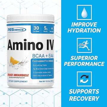 PEScience Amino IV, Orange Dreamsicle, 60 Scoop, BCAA and EAA Powder with Electrolytes