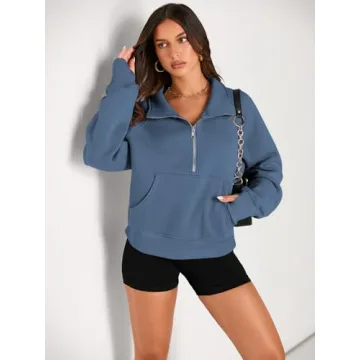 AUTOMET Womens Half Zip Pullover Sweatshirt - Cozy Chic